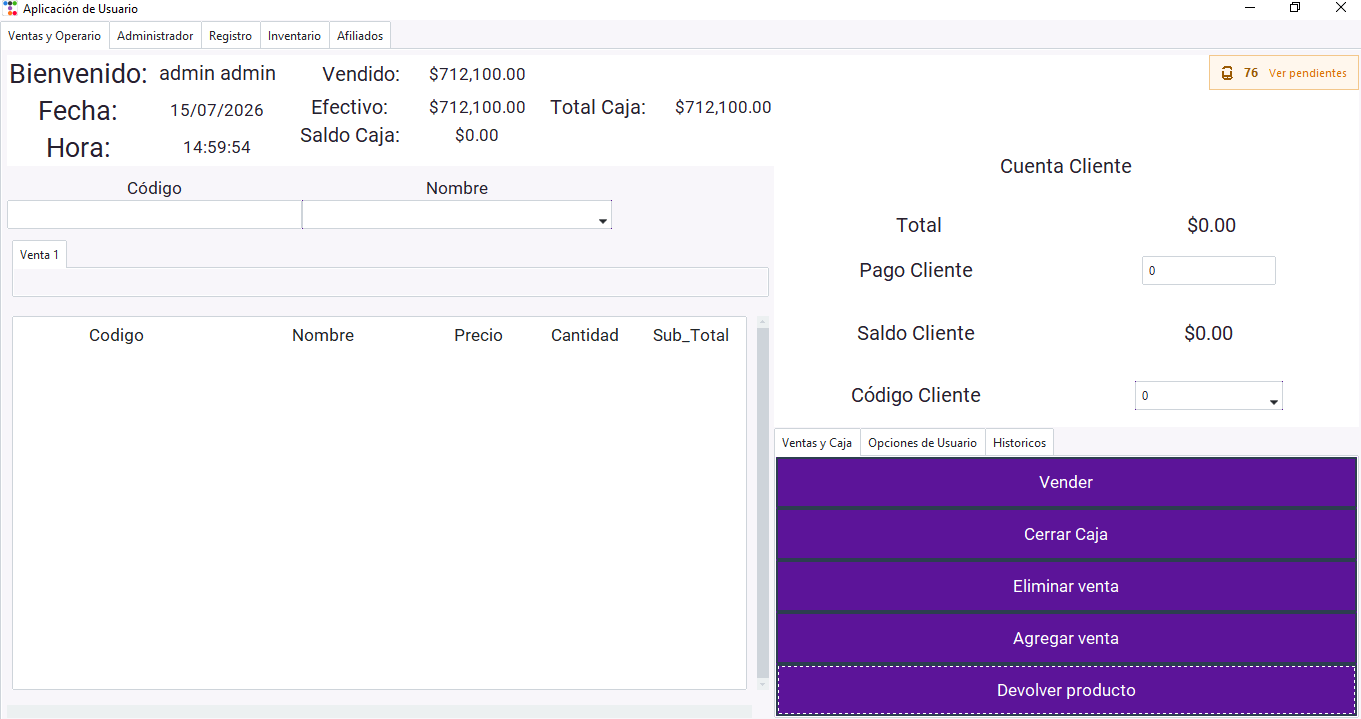 Pantalla de venta para vendedores de LMH Solutions